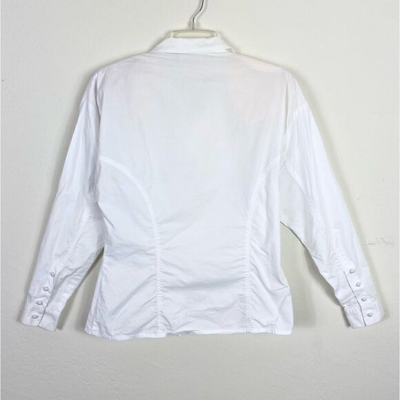 Vintage White Pintucked Floral Embroidered Long Sleeve Button Up Shirt - Picture 4 of 7